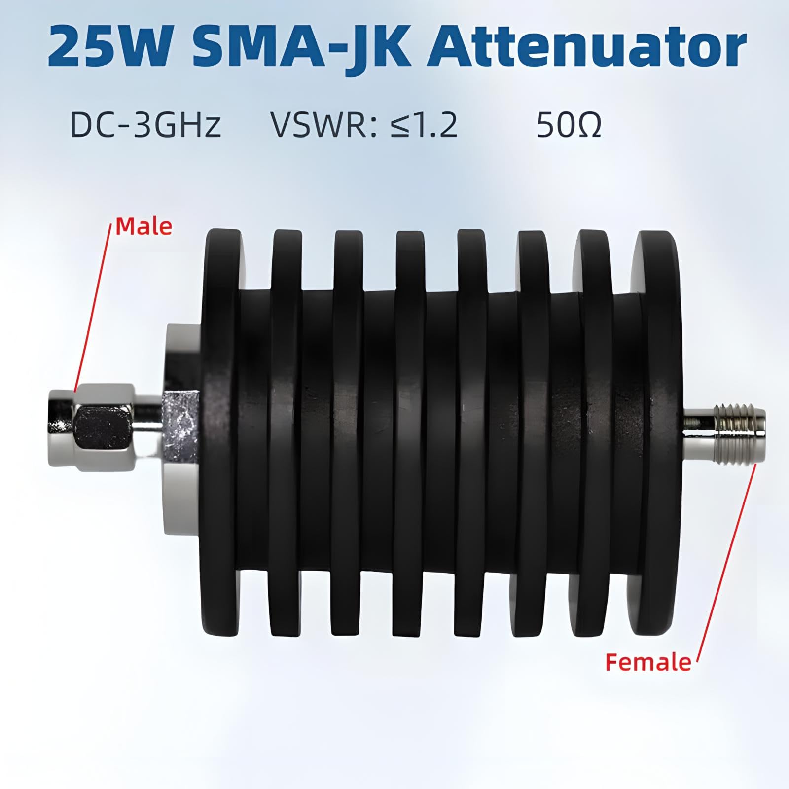 BECEN Atténuateur fixe 25 watts SMA - Connecteur SMA 25 W Atténuateur 3 Ghz 50 Ohm (25W SMA 40DB)