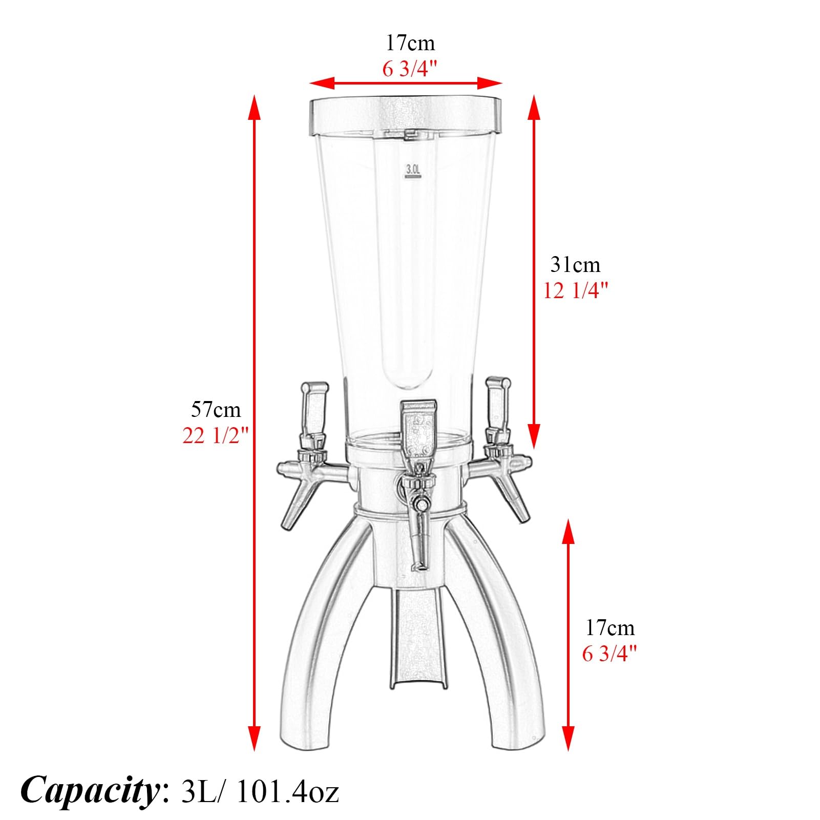 Dozownik Napojów Dystrybutor do Napojów w Kształcie Wieży Piwnej z Cylindrem do Lodu, Dystrybutor do Piwa w Kształcie Żyrafy z 3 Kranami, Wieża Mimosa w Domu(Blue)