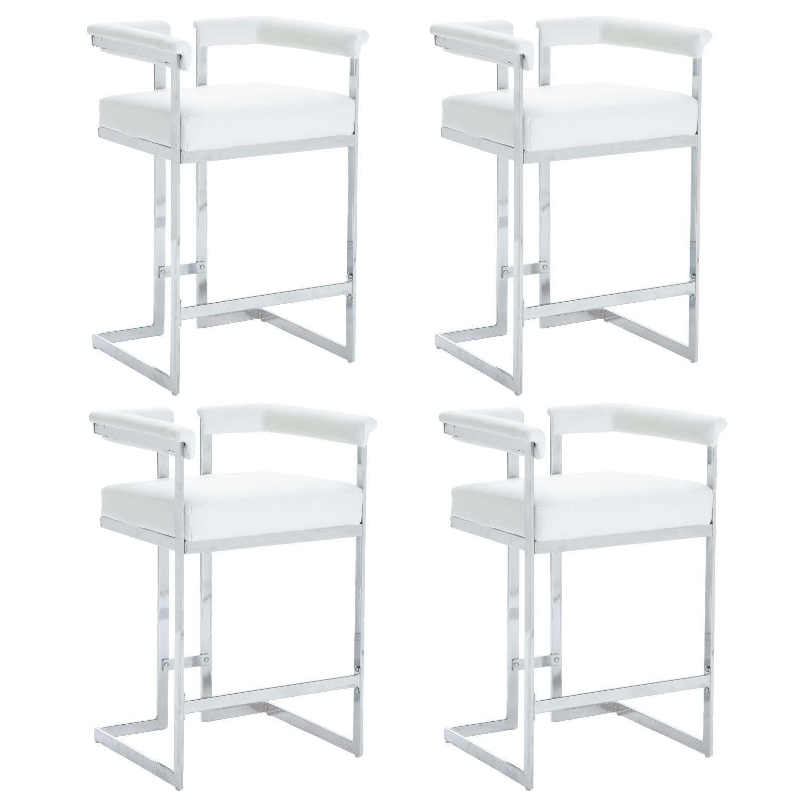DUOMAY Modern Bar Stools Set of 4, 26" Counter Height Stool with Chrome Finish Metal, Faux Leather Upholstered Kitchen Chair with Back, 20.5" W x 18.7