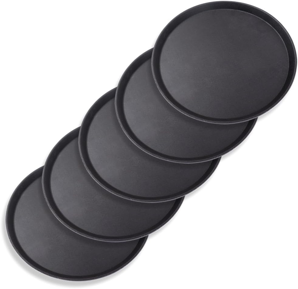 Schramm® 5 pieces Gastro Tray 35cmx2cm round black 5-pack with anti-slip coating high edge Waiter tray Waiter Gastro Tray Trays