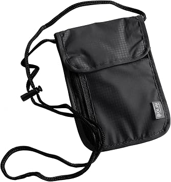 Travel Neck Wallet with RFID Blocking, Black Travel Wallet with Adjustable Neck Strap, Travel Document Holder Organiser Bag for Women and Men