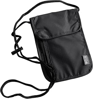 Brustbeutel mit RFID Schutz, Wasserdicht Reisegeldbeutel mit Verstellbarem Schultergurt, Anti-Diebstahl Unisex Schwarz Umhängebeutel für Passport, Kreditkarten, Smartphone, Münzen, Geld