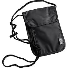 Travel Neck Wallet with RFID Blocking, Black Travel Wallet with Adjustable Neck Strap, Travel Document Holder Organiser Bag for Women and Men