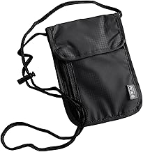 Neck Pouch with RFID Protection, Waterproof Travel Purse with Adjustable Shoulder Strap, Anti-Theft, Unisex Black Shoulder Bag for Passport, Credit Cards, Smartphone, Coins, Money