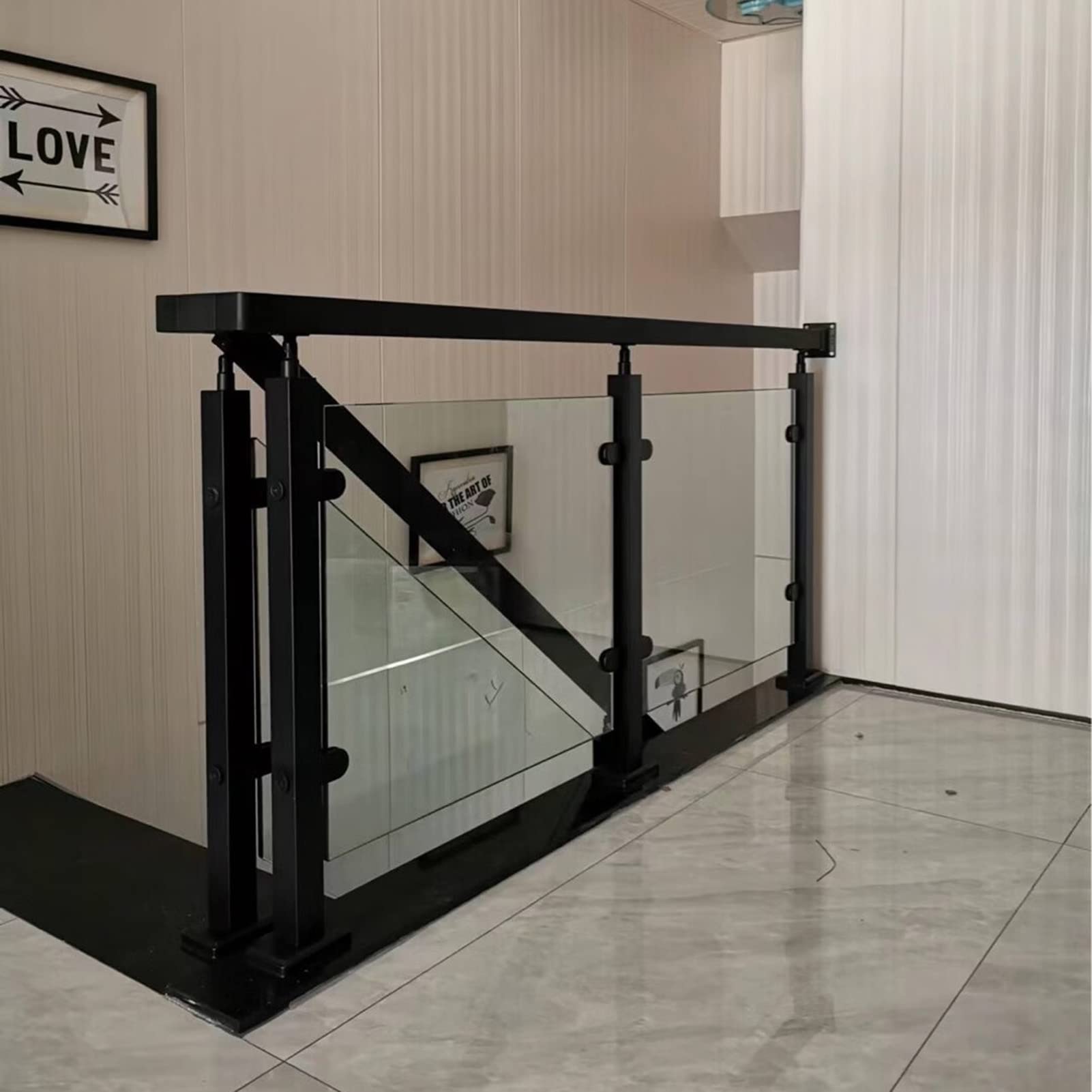 GJZNJYL Stainless Steel Glass Balustrade Post - 304 Black Railing with Spigot Slots & Sturdy Base for Steps, Balcony, Stairway, Deck, Patio - 115cm/45.3inch End Post
