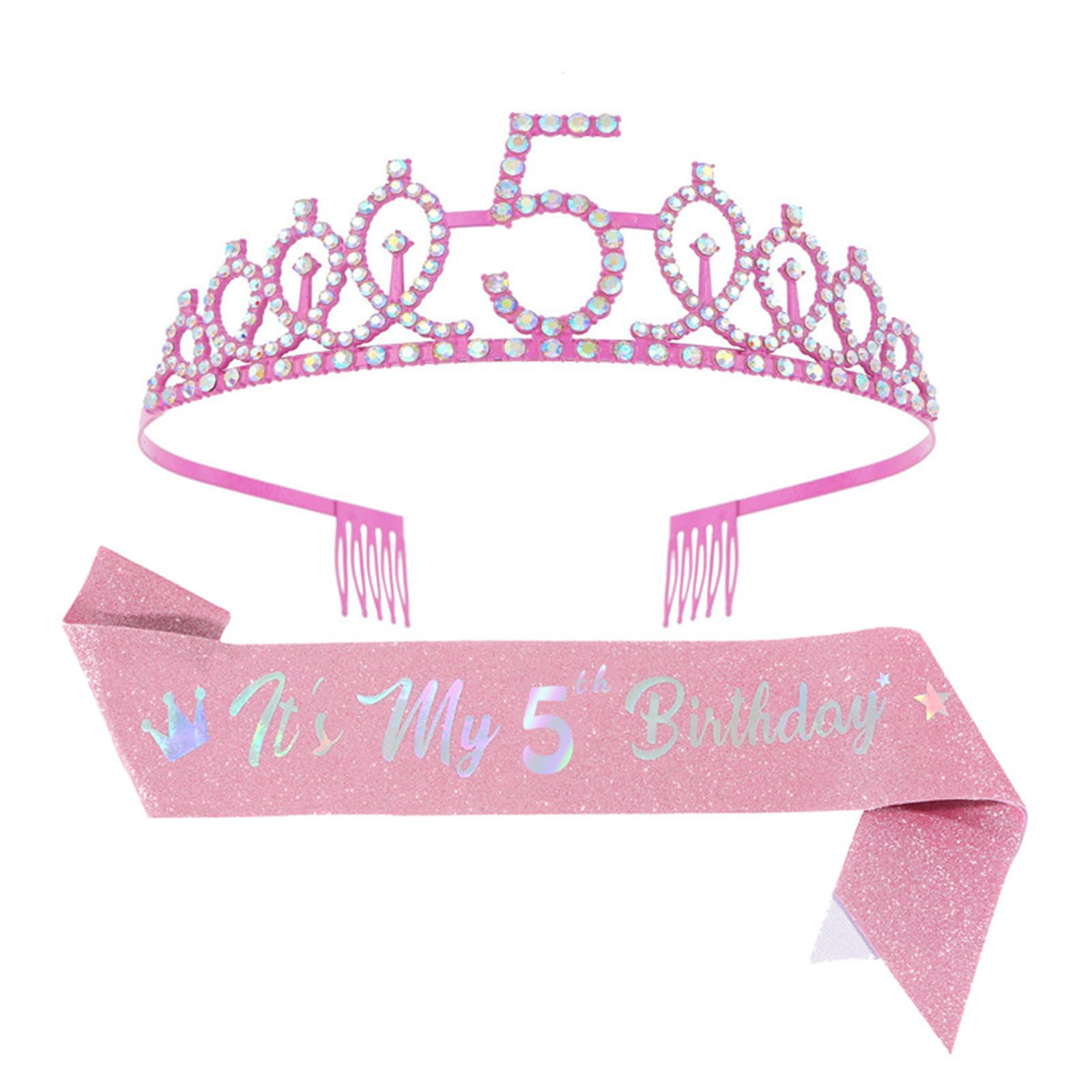Xinsheinelry Glittering Princesses Crowns and Numbered Sash Set for Birthday Party Girls Luxurious Rhinestones Embellished Rhinestones Headbands and Sash Set
