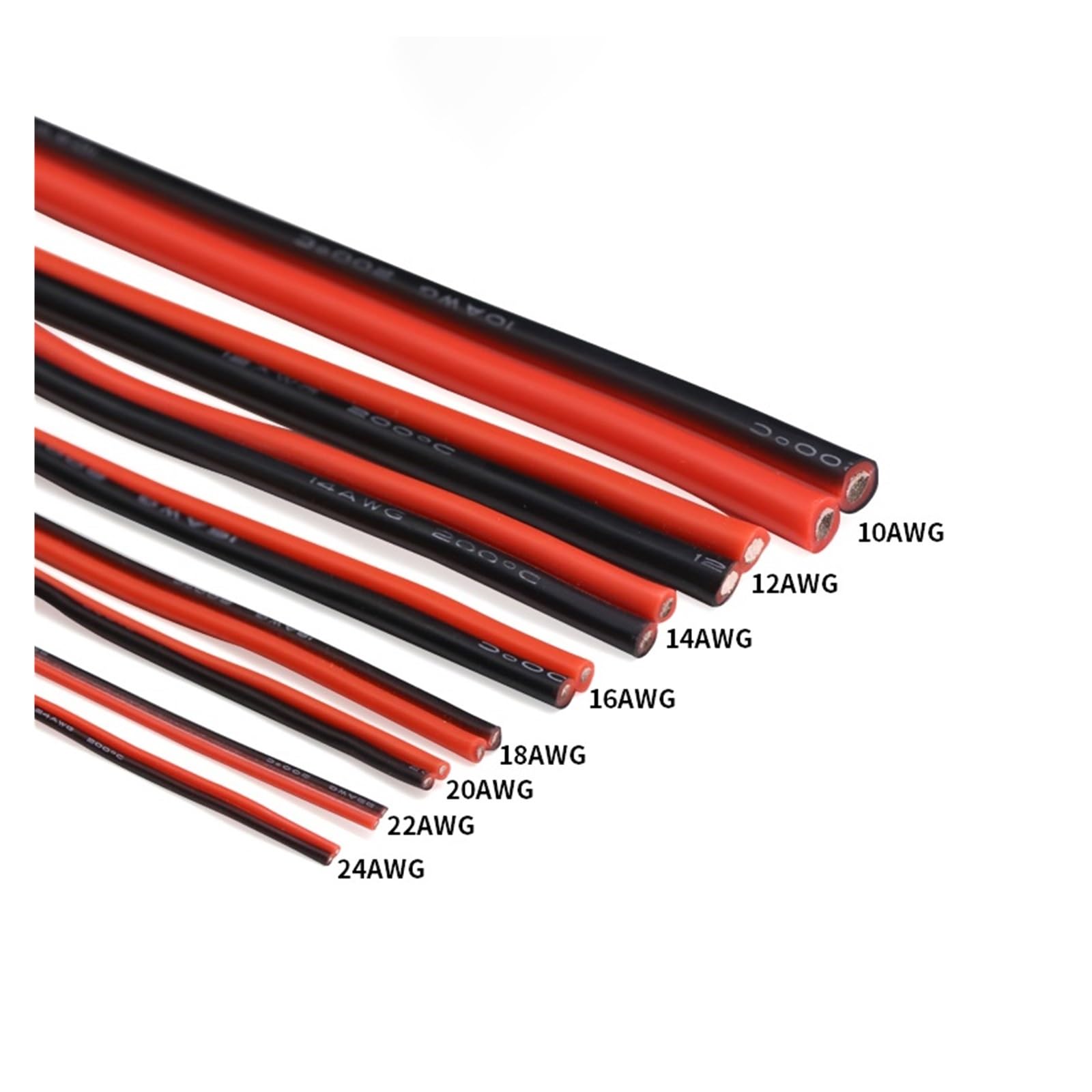 1/2 Uds 5m 2 Pines Cables De Silicona Negro Rojo 30 28 26 24 22 20 18 16 14 12 10 8 AWG Eléctricos Resistentes Al Calor for Batería Coche(Black Red 5 m,12AWG)