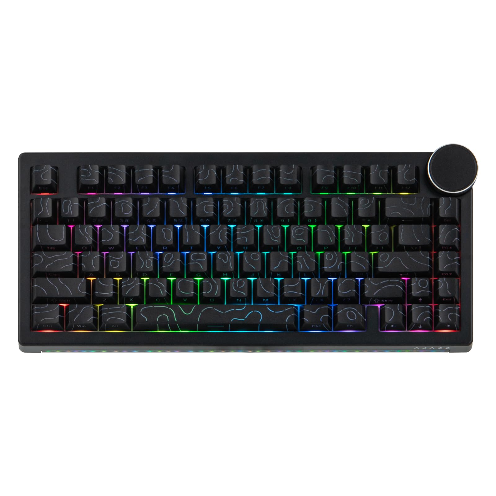 EPOMAKER AJAZZ AK820 V2 Tastiera da Gaming Meccanica Tri-Mode, Grande Manopola Personalizzabile, 2.4GHz/BT Wireless, 81 Tasti, Hot-Swap, Tasti in PBT, Layout 75% (Nero, Switch Crema di Cocco)