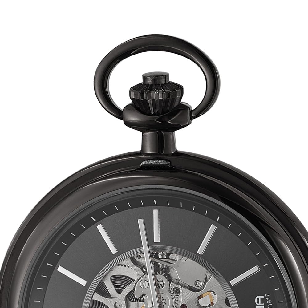 Dugena Herren-Taschenuhr 4460978-1, Savonette, Handaufzug, skelettiert, Schwarz, Edelstahlgehäuse, mit Mineralglas und Indexe, 51 mm