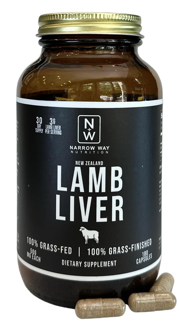 Lamb Liver Regeneratively Raised in New Zealand (180 Capsules), 100% Grass-Fed & 100% Grass-Finished, 30 Day Supply at 6 Capsules Daily (Kosher Bovine Gelatin Capsules)