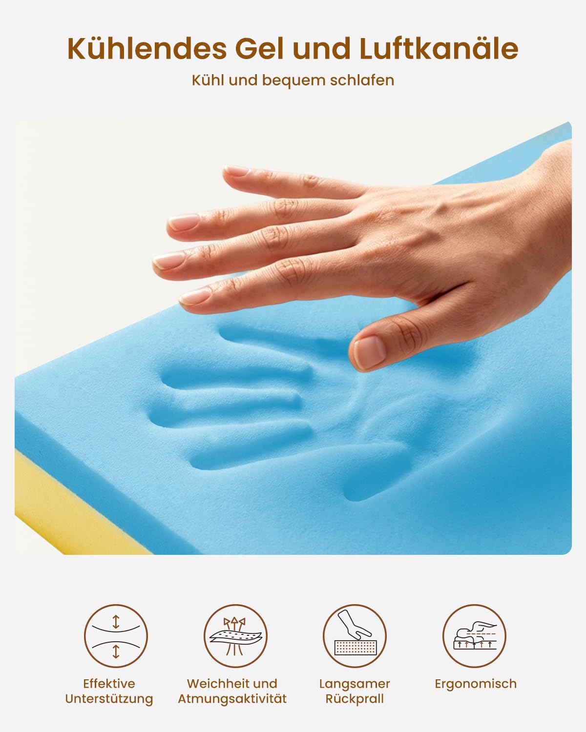 Matratzen Topper 180x200cm H3/H4, 10 cm Gel Memory Schaum, Öko-TEX Zertifiziert, Atmungsaktiv und Waschbar, rutschfest für Boxspringbett und Schlafsofa
