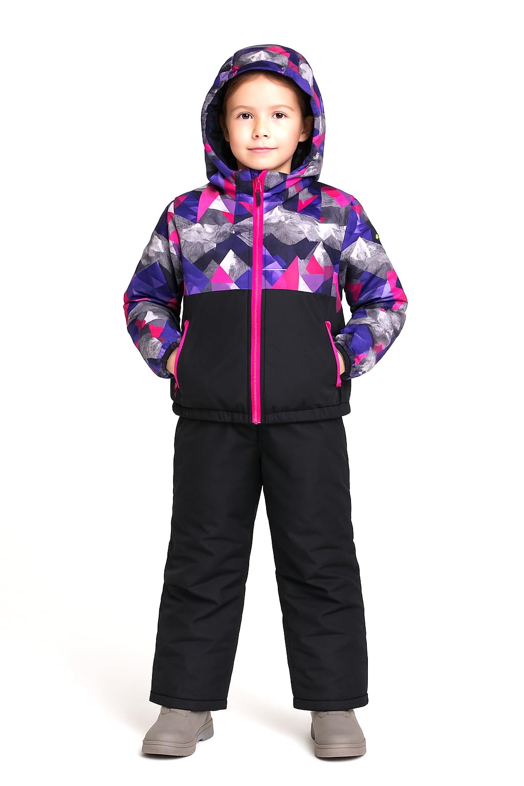 Kinder Schneeanzug, Winter Skianzug Set, Zweiteiler mit Skijacke und Skihose, Blau, Camouflage Muster, Schneedicht, Verdickt mit Futter, für Mädchen/Jungen, Gr.128-152