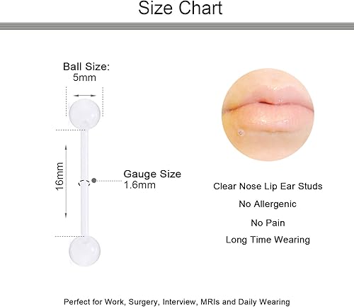 Miniatura 2 de D.Bella Piercing para lengua recta de acrílico flexible 14G Bioflex para pezón, 0.472 in, 0.551 in, 0.630 in, 0.748 in