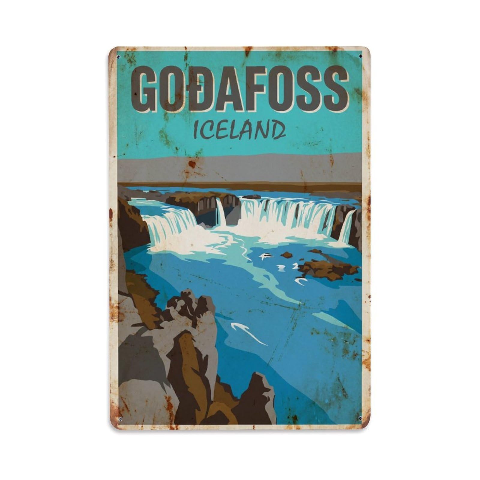 Gead 8X12inch Style Vintage Travel Godafoss Iceland Divine Metal Tin Sign