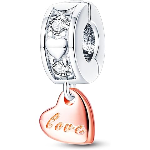 925 Sterling Silver Beads for Bracelets Necklaces, Rose Gold Pink Blossom Cherry Ro...