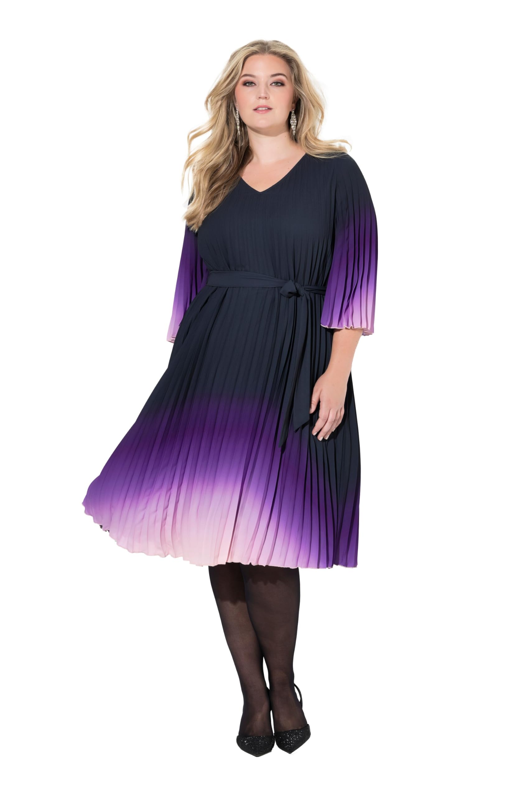 MIAMODA Damen große Größen Übergrößen Plus Size Plissee-Midikleid, A-Linie, Farbverlauf, 3/4-Ärmel 845991