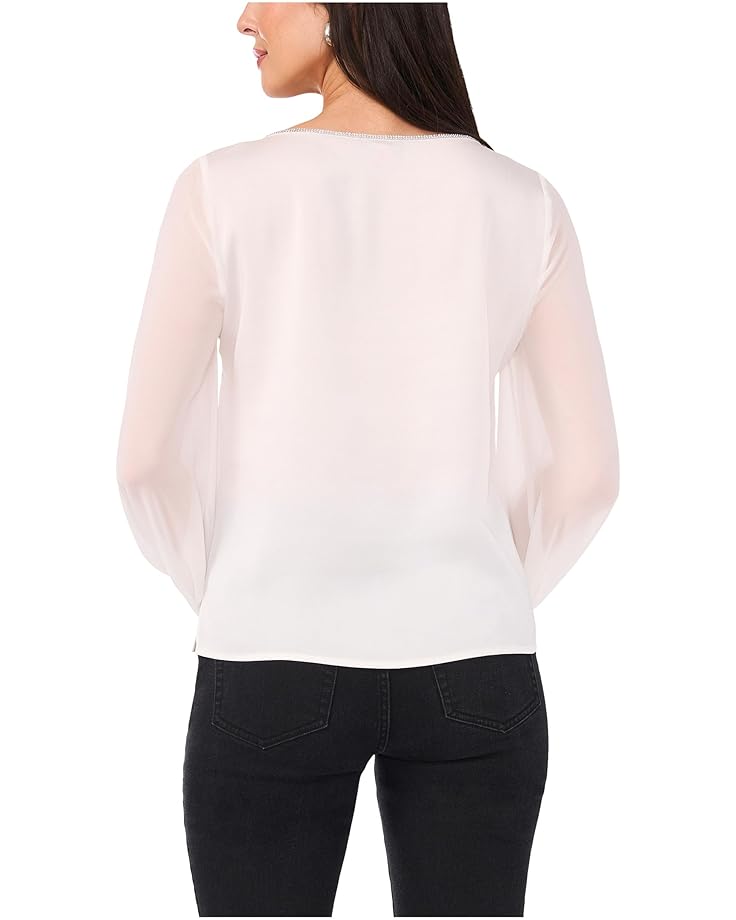 Vince Camuto V-Neck Chiffon Sleeve Blouse w/ Rhinestone Trim - #2 of 3