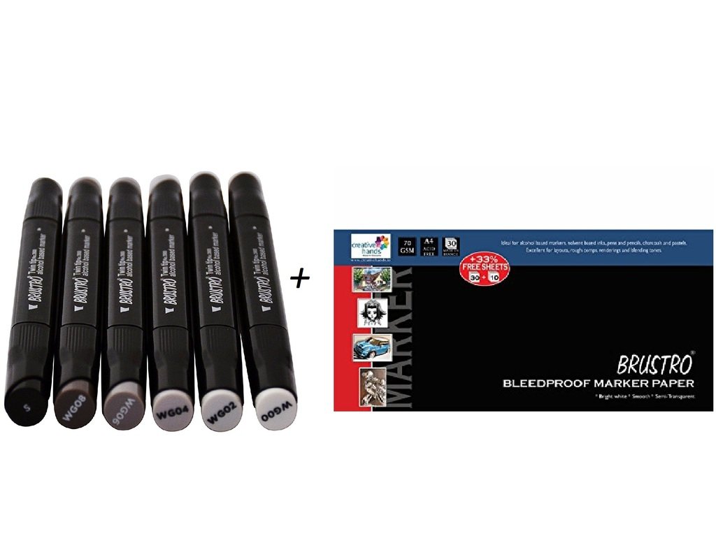 BRUSTRO offer) Twin Tip Alcohol Based Marker Set of 6 Warm