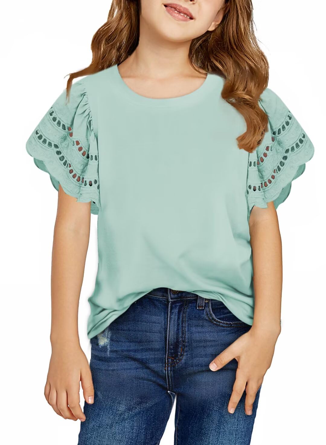 DOKOTOO KIDS Girls Summer Shirts Crewneck Ruffled Short Sleeve Blouse Tops Size 6-15 Years