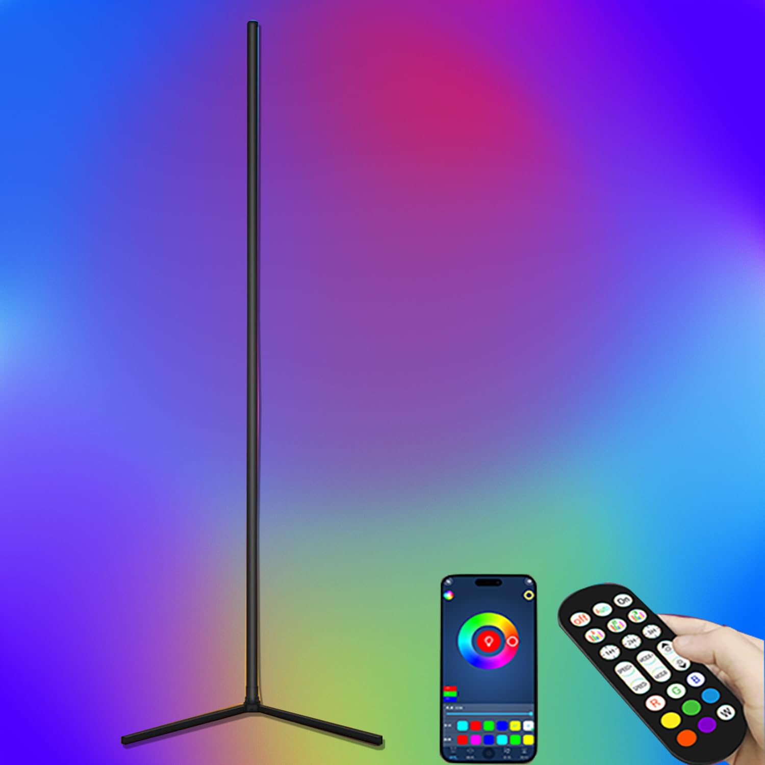 Corner Floor Lamp, 165cm Smart RGB LED Floor Lamp with App Remote Control, Music Sync, DIY Mode, Timer, 16 Million Colour Changing Standing Lamp, Dimmable Modern Mood Lighting for Living Room, Bedroom