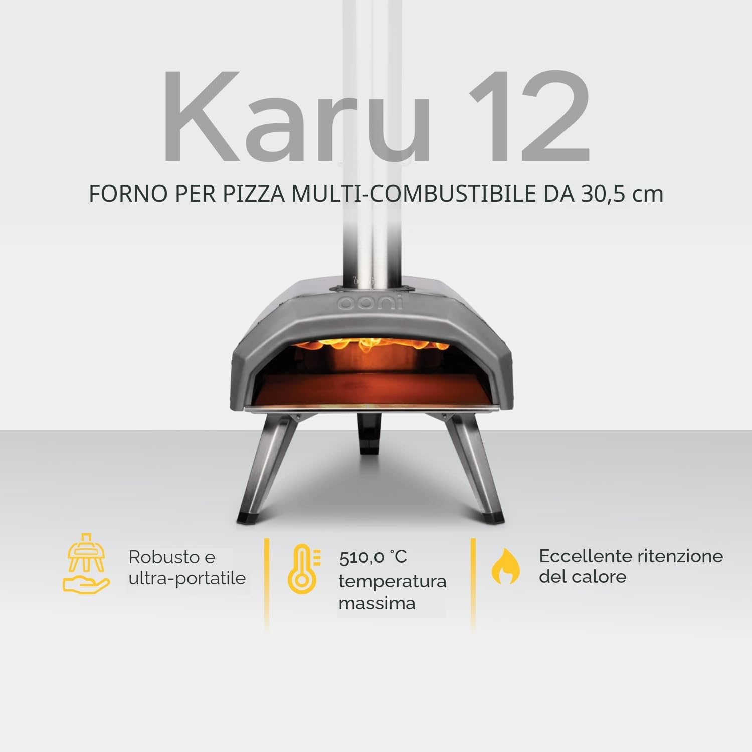 Ooni Karu 12 Forno Pizza a Legna e Carbone – 500°C in 60 Secondi – Portatile per Pizze 30 cm