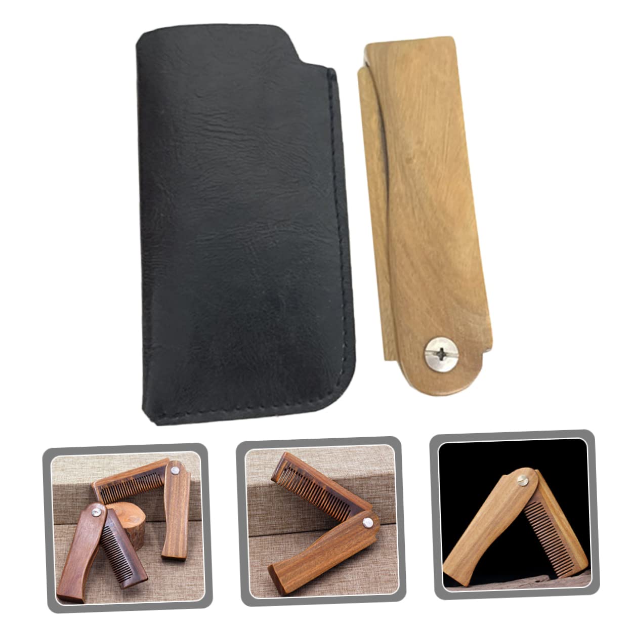 5sets Pettini Legno Pieghevoli Per Barba e Con Custodia Comodo e Leggero Per Uso Quotidiano e Viaggi