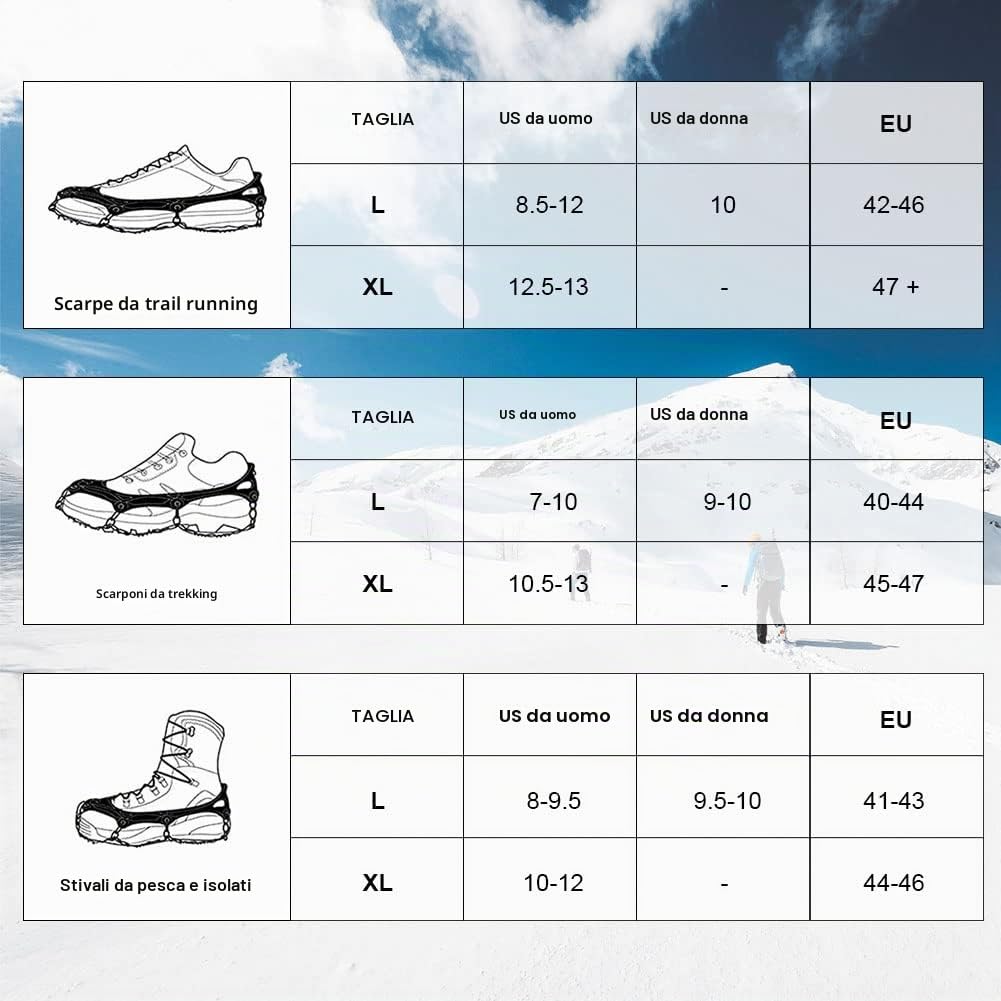 Flintronic Ramponi da Ghiaccio Antiscivolo, Ice Tacchetti in Acciaio Inox, Tacchette da Ghiaccio, Ramponi per Scarponi Scarpe, per Passeggiate Trekking Ghiaccio Escursionismo