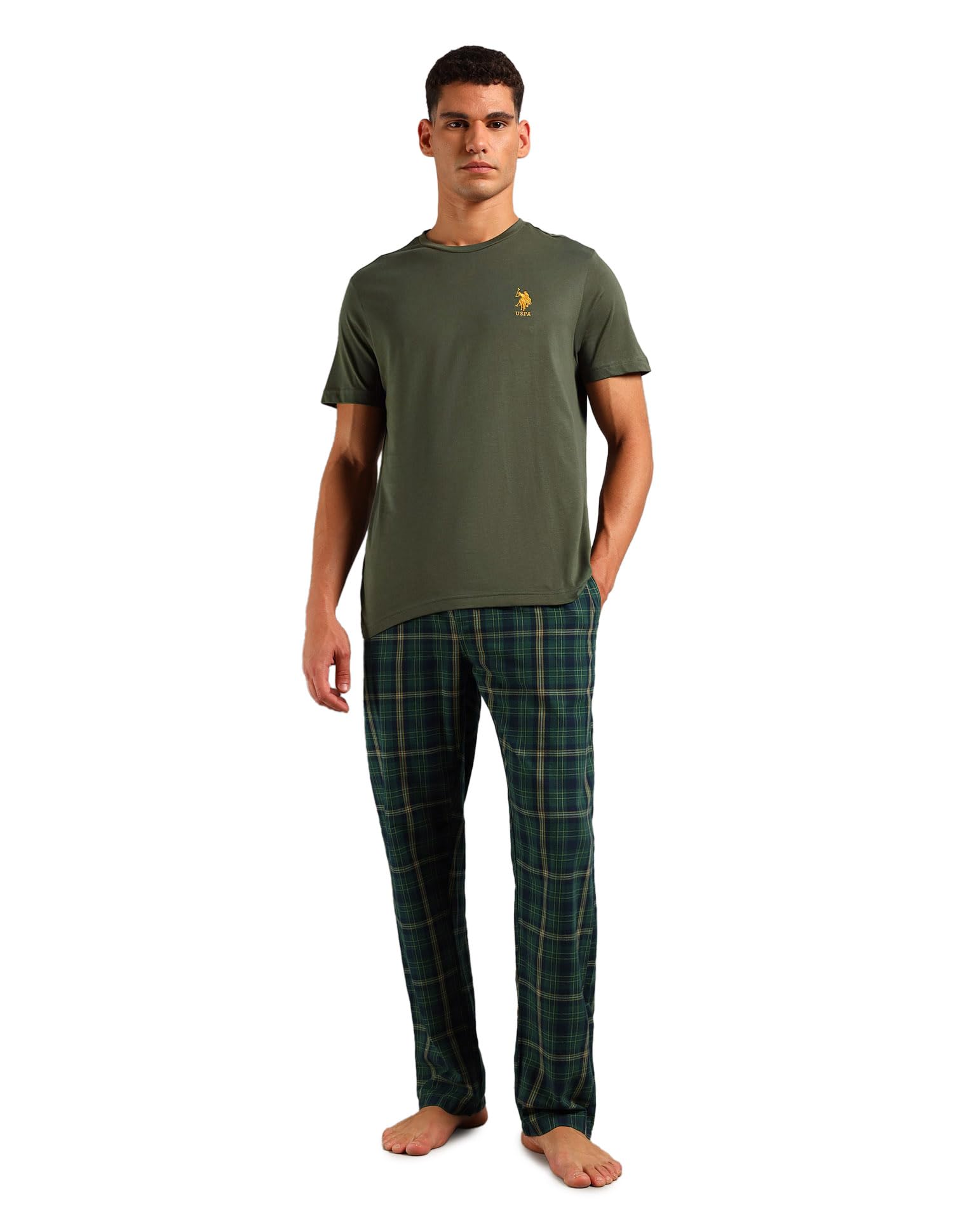 u.s. polo assn. Mens Solid Cotton Sleep Sets(Olive| Green L-picture-14