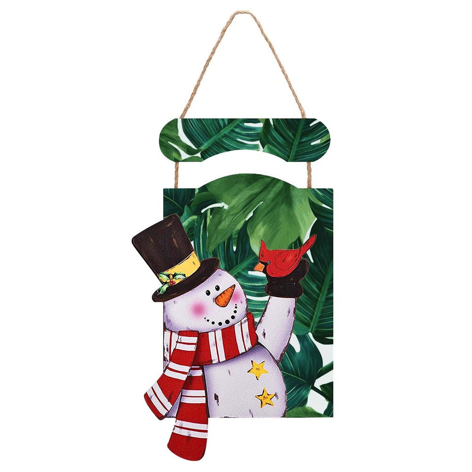 Banana Leaves Snowman Sign Wooden Hanging Door Sign Christmas Door Decor Christmas Snowman Wooden Hanging Sign Wall Art for Indoor Outdoor Porch Wall