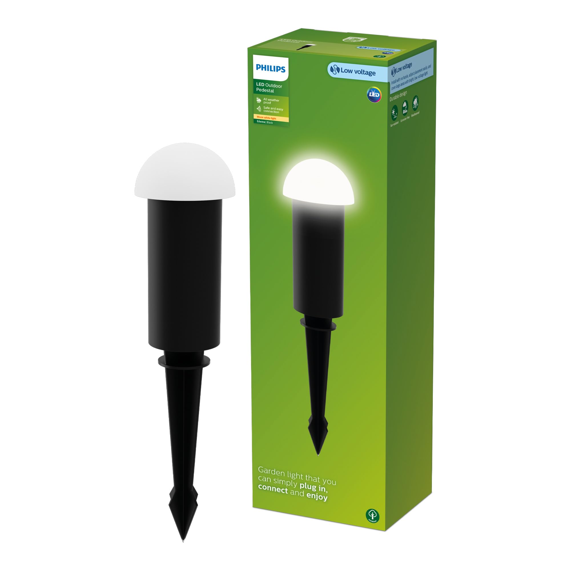 Philips Edwina Zewnętrzna Lampa na Postumencie 24 V GardenLink Niskonapięciowa, 2700 K, 180 lm, Czarna, Zestaw Rozszerzeń