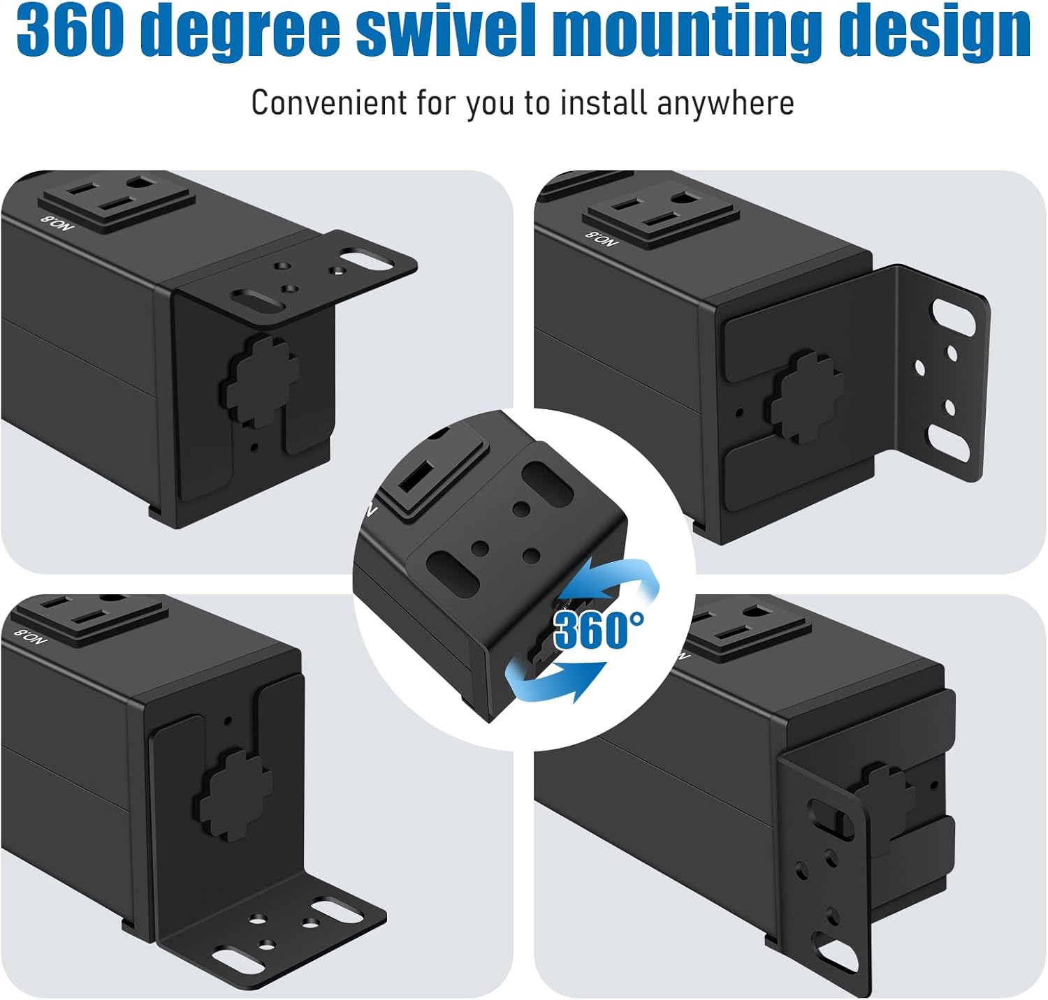 HHSOET 1U Rack Mount Surge Protection, 8 Outlet PDU Power Strip, Metal Mountable Outlet Strip with Switch,1200J, 6ft Power Cord.