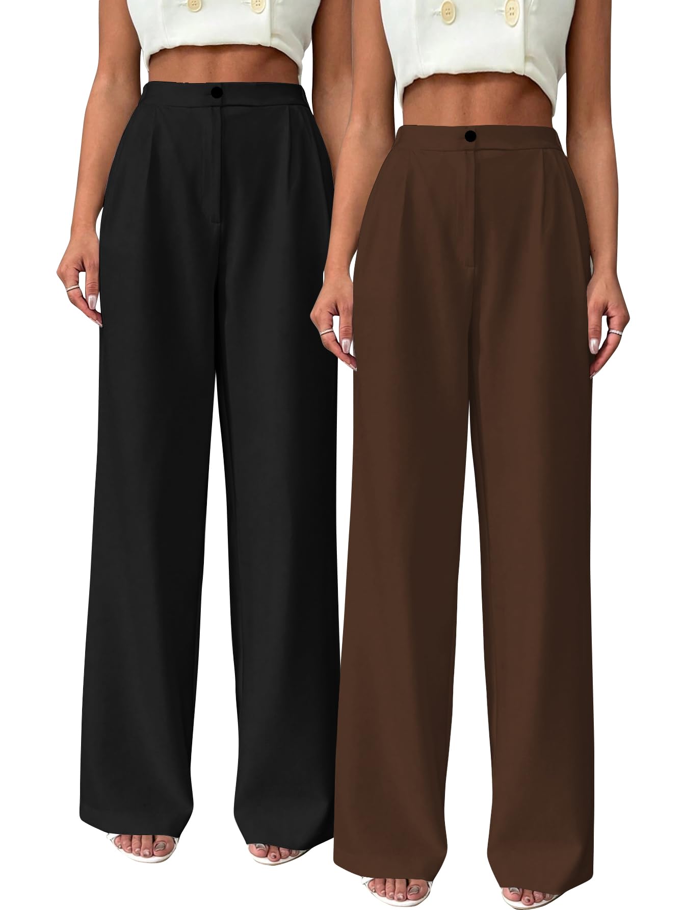 keri perry Trousers for Woman Pants Women's Formal Office Korean | Beige Track Pant | Straight | Cotton Spandex Stretchable Trouser | High-Waisted Bottom Wear | Pack of 2 Combo-picture-14