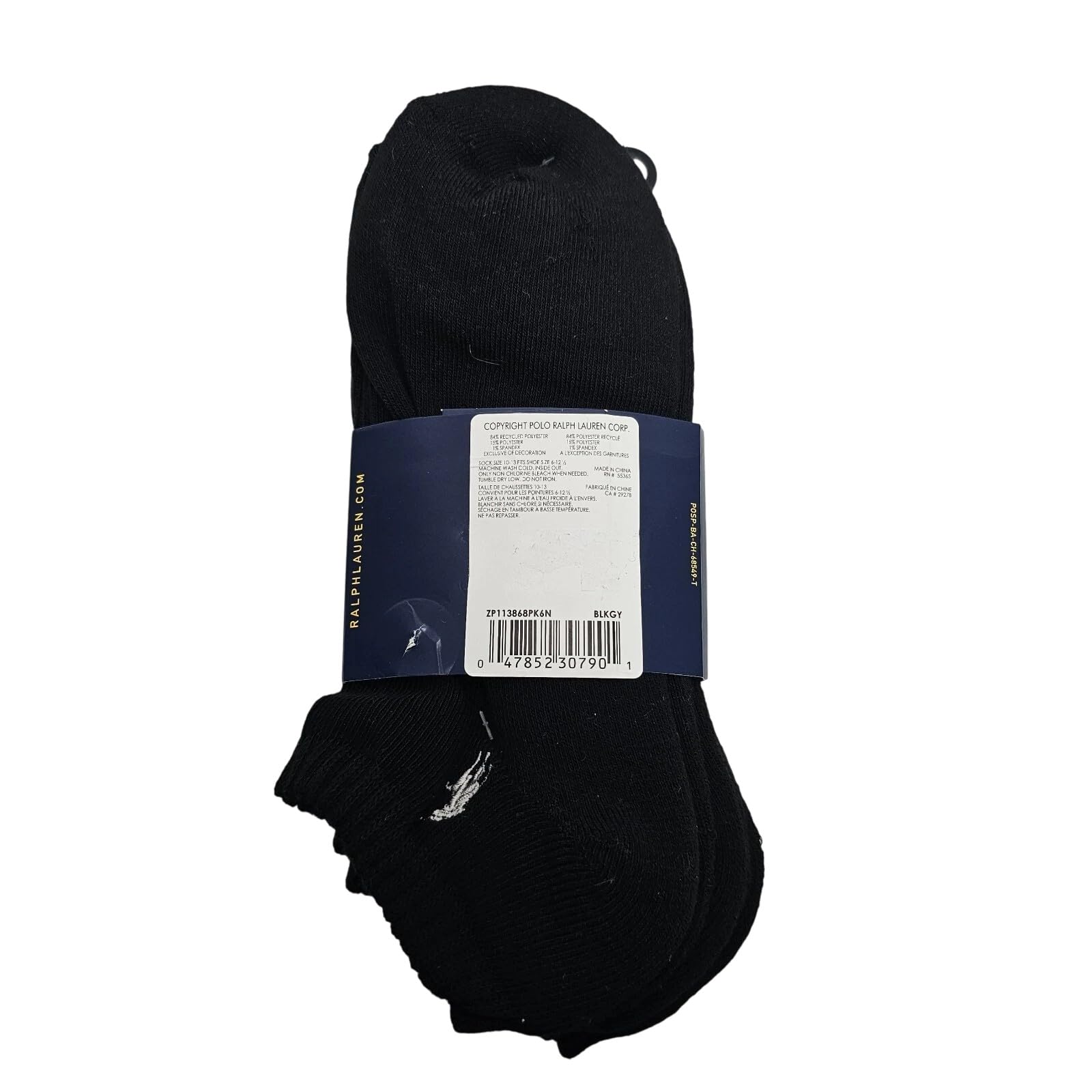 Polo Ralph Lauren Men`s Half Cushioned No Show Socks 6 Pack