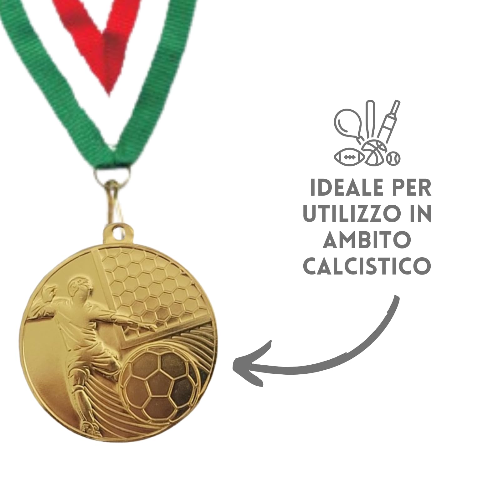 Stock Medaglie Premiazioni Calcio Personalizzate con Laccetto Medaglia Personalizzabili in Metallo con Stampa Personalizzata, Gare, Sport, Eventi Calcetto | 23.009.20G