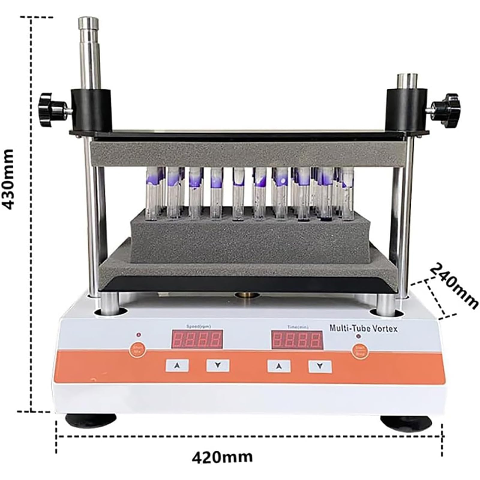 Miscelatore a vortice, miscelatore multi tubo da laboratorio, velocità regolabile 500-2500 giri/min, impostazione del tempo 1-9999min, display digitale LCD per ricerca scientifica e prodotti chimici