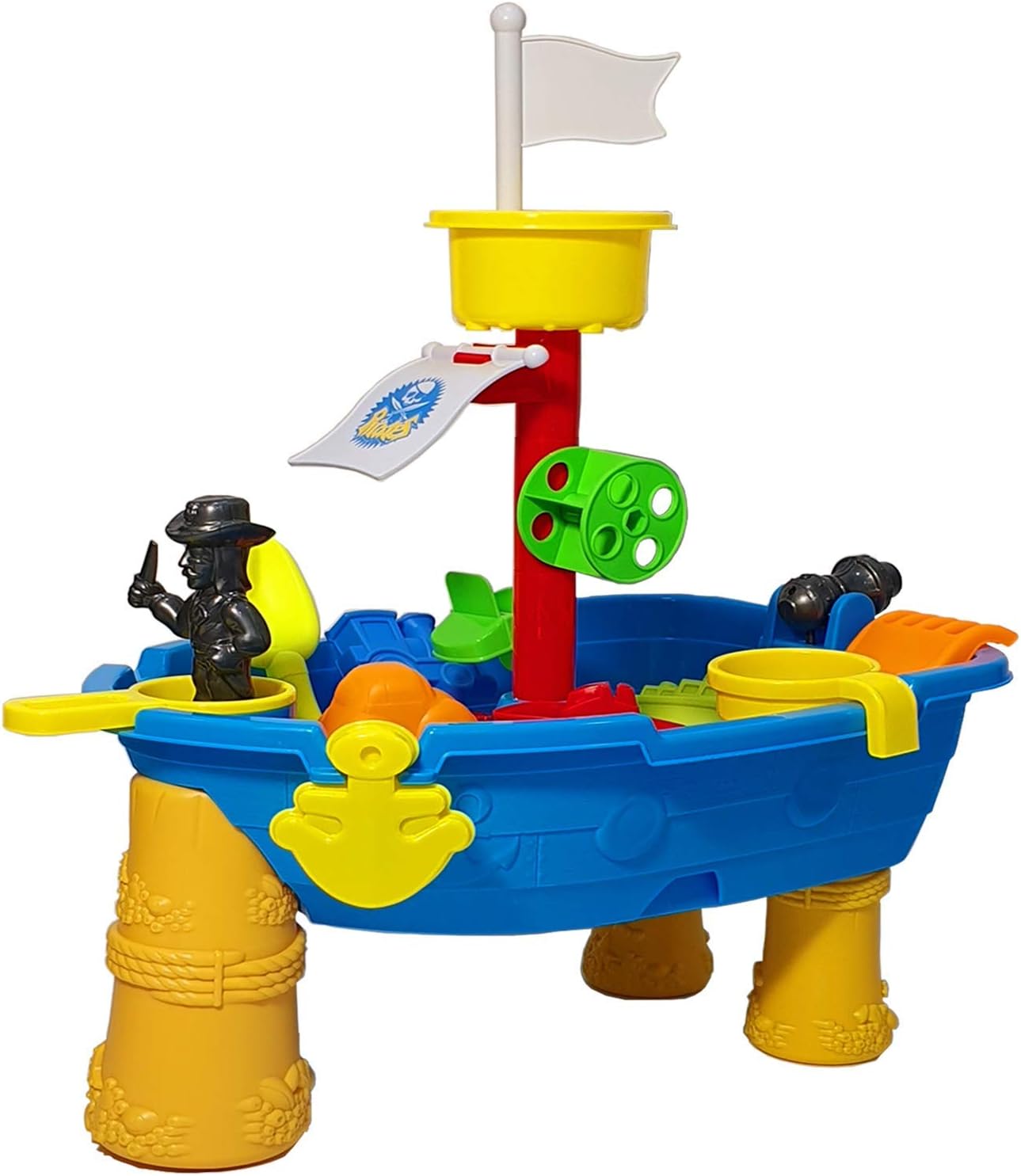 Top Race 24 Piece Outdoor Pirate Sand and Water Table – Ship Design, Splashing Summer Fun Toy, Includes Accessories; Scoops, Boats & Spades etc. For Children ages 3+