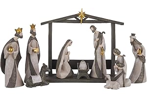 Silent Night Nativity Figurines Set of 10 Christmas Nativity Set for Indoor Christmas Decorations