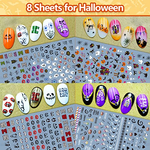 Tailaimei 16 Sheets Holiday Nail Stickers, Halloween & Thanksgiving Day Fall 3D Self-Adhesive Seasonal Nail Art Decals For Autumn Diy Nail Decorations #TOP2