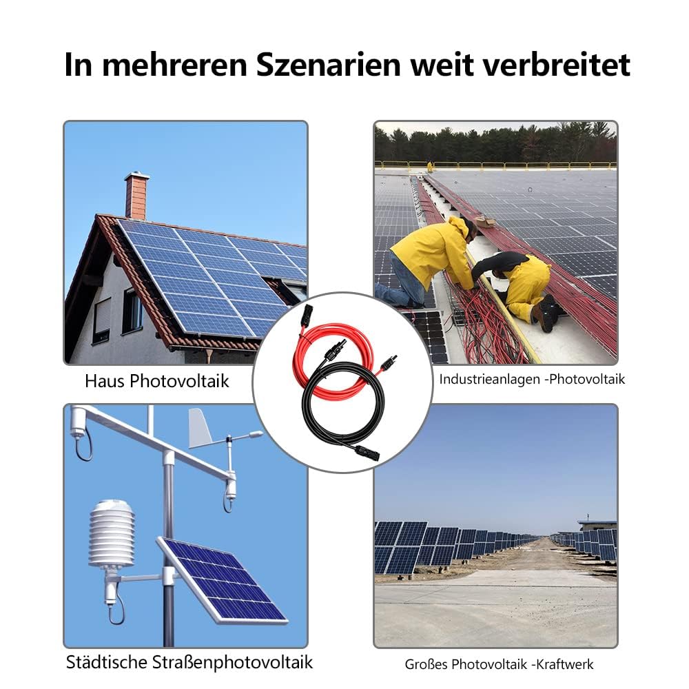 6mm² Solarkabel Verlängerung 2×15m, Solarmodule Solar Verlängerungskabel 6mm2 15m, Solarpanel Solar Kabel mit IP68 Wasserdicht 1500V Solarstecker für Solaranlage Photovoltaik System