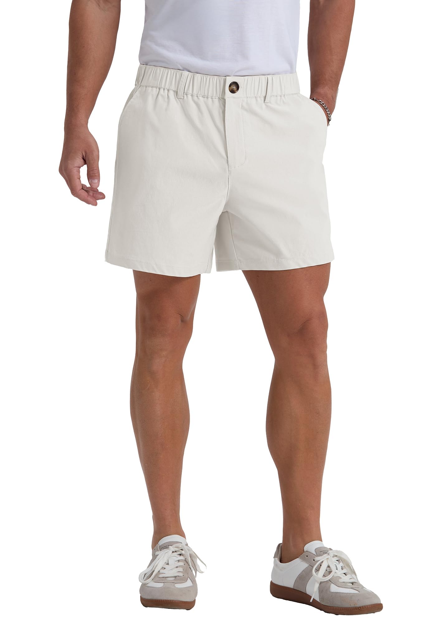 Askdeer Men's 5.5" Shorts Classic-fit Casual Elastic Waistband Shorts Summer Walking, Office, Daily Wear with Multi-Pockets