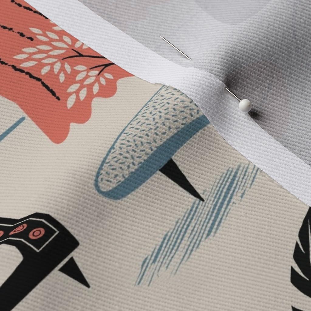 Spoonflower Fabric - Vintage Retro Modern Atomic 50S Fifties Home Cat House Interior Ranch Printed on Denim Fabric by The Yard - Bottomweight Apparel Home Decor Upholstery