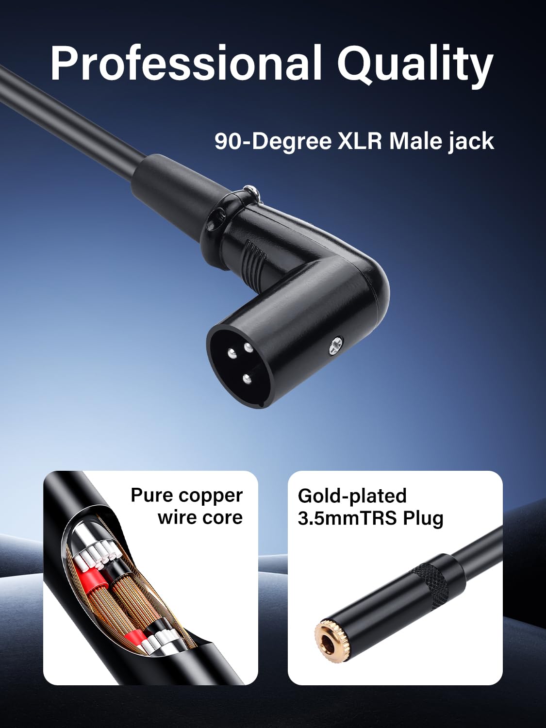 PNGKNYOCN 90 Degree XLR to 1/8 Stereo Audio Cable,Right Angle XLR Male to 3.5mm TRS Female Adapter Cable for Amplifier Mixer Microphone (0.3M/1FT(Male) - Image 3