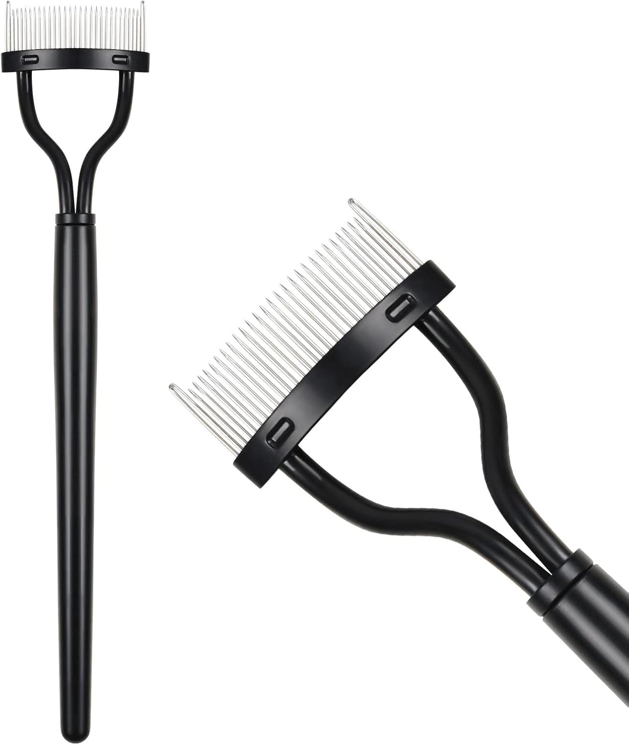 Eyelash Comb, Eyelash Separator Eyebrow Brush, Metal Teeth Eye Lash Comb with Cover, Arc Designed Cosmetic Brushes Tool for Women Makeup (Black, One size)