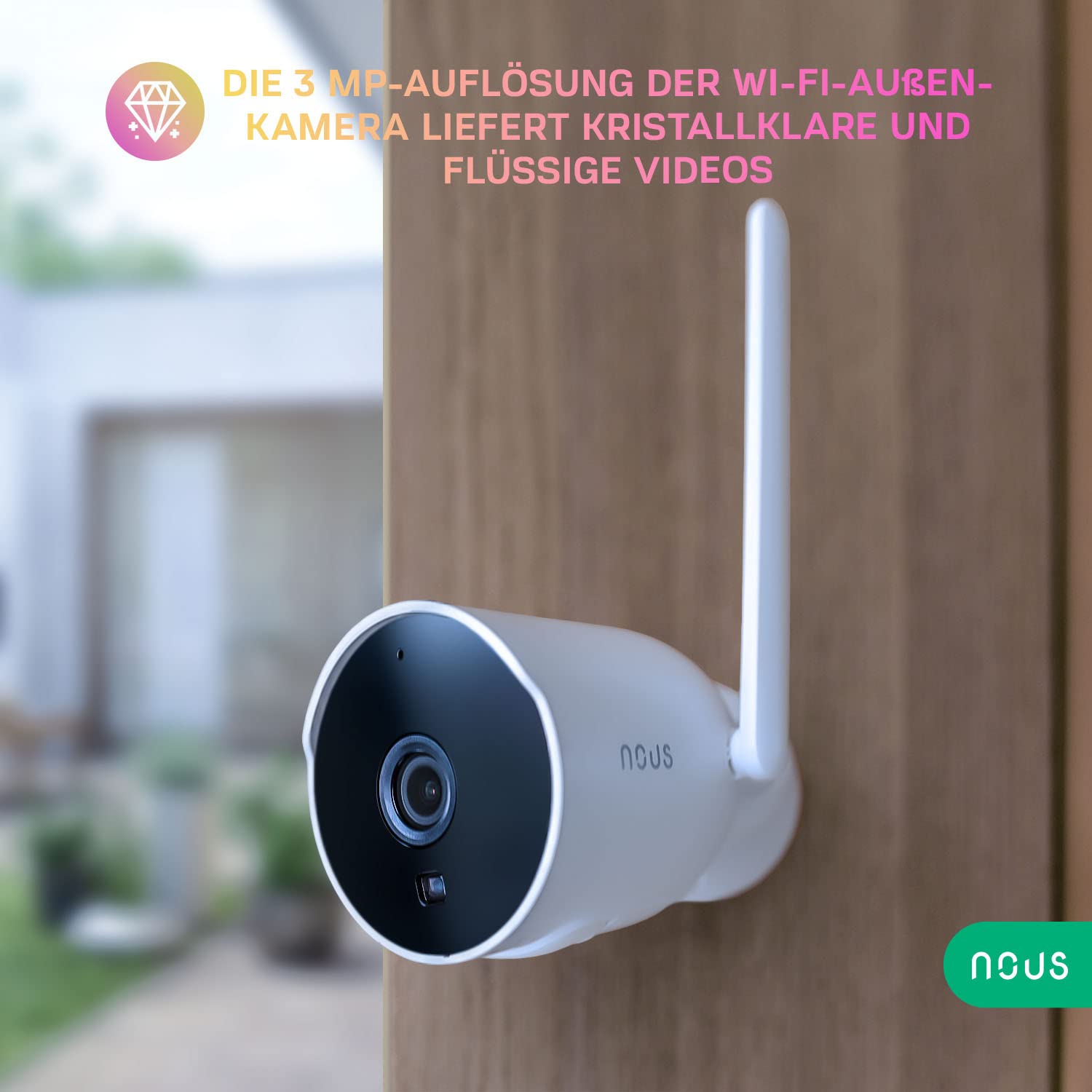 NOUS W7P Cámara de vigilancia de 3 MP con Detector de Movimiento, cámara PTZ Exterior, videovigilancia, cámara de vigilancia WiFi Exterior, cámara para Mascotas con aplicación, cámara IP Exterior,
