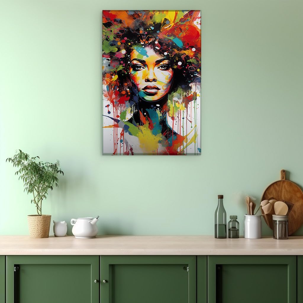 Canvas for Living room. Vibrant Vision: A Rainbow-Hued Afro in a Digital Blend of Beauty, 27 x 18 inch Canvas Wall Art - Ready to Hang - 69x46 cm (27x18 inch)