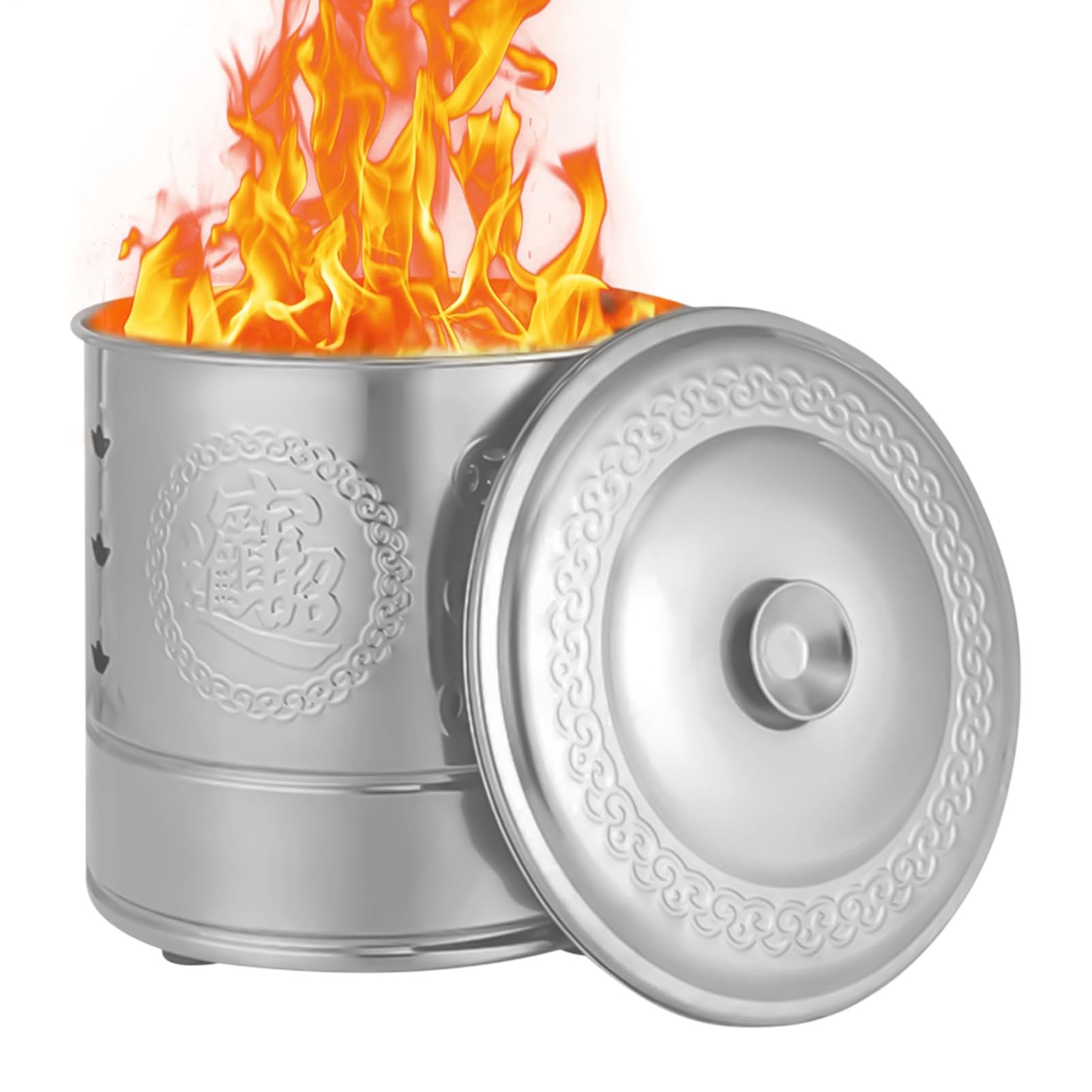 Secchio Inceneritore Carta Coperchio Foglie Legno Rifiuti Soldi Ancestrali | Inceneritore per Soldi di Carta in Acciaio Per Foglie, Legna, Rifiuti, Offerte Per Antenati, Cerimonie Funebri, Giardin