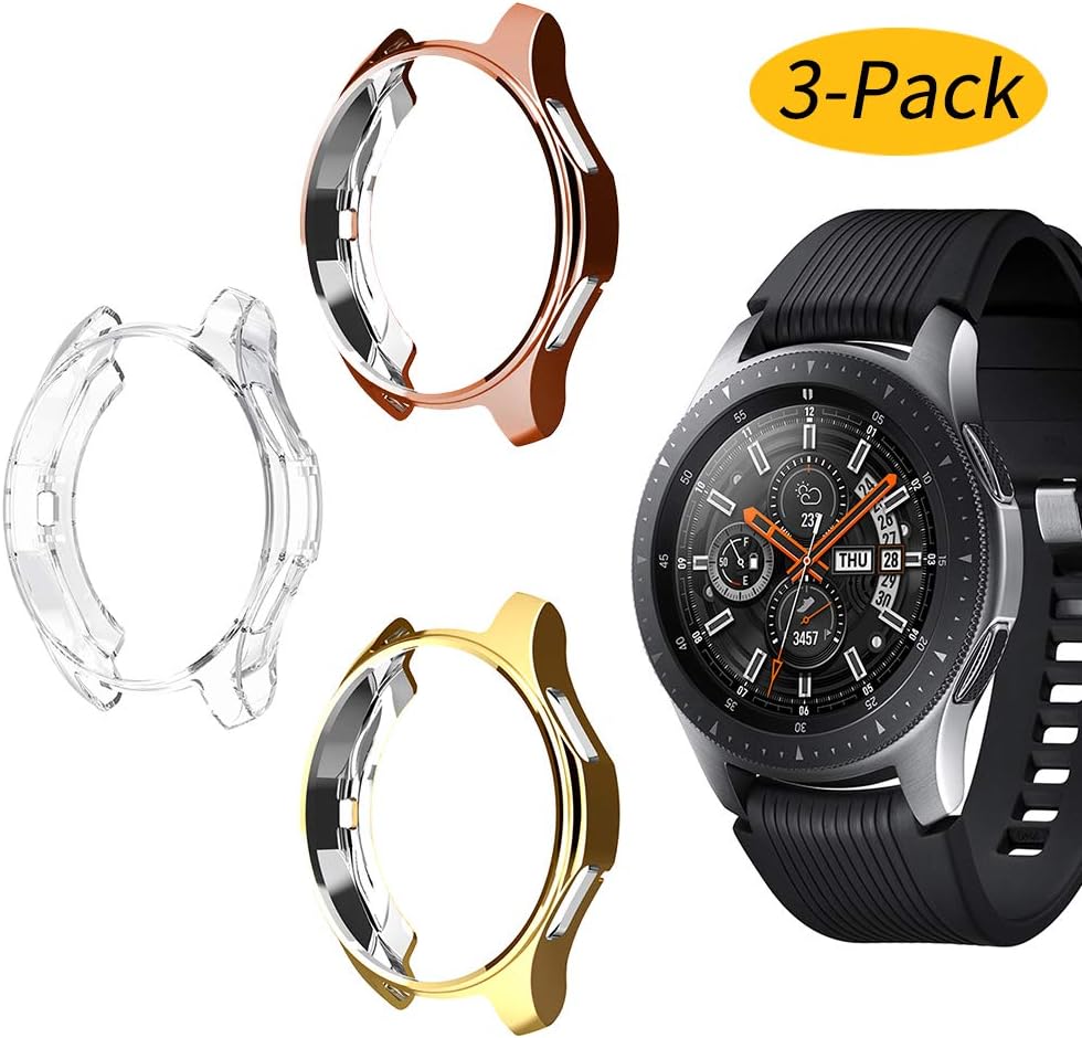 Ansblue 3 Pack Compatible with Samsung Galaxy Watch 46mm/Gear S3 Frontier Case, Soft TPU Slim Plated Case Anti-Shock Cover All-Around Protective Bumper Shell for Galaxy Watch 46mm