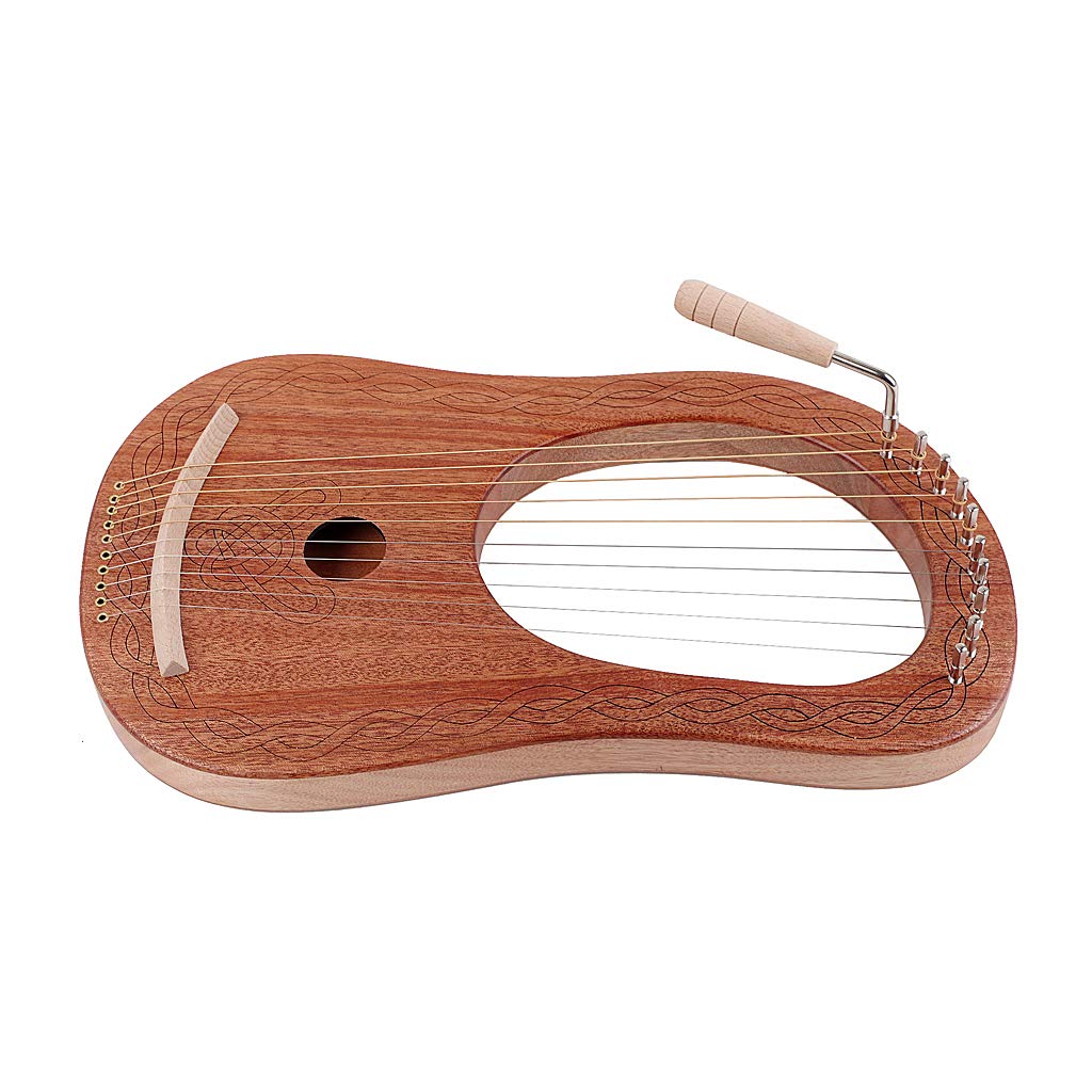 Alnicov Lyre harpe 10 cordes portable avec clé d'accord instrument de musique à cordes