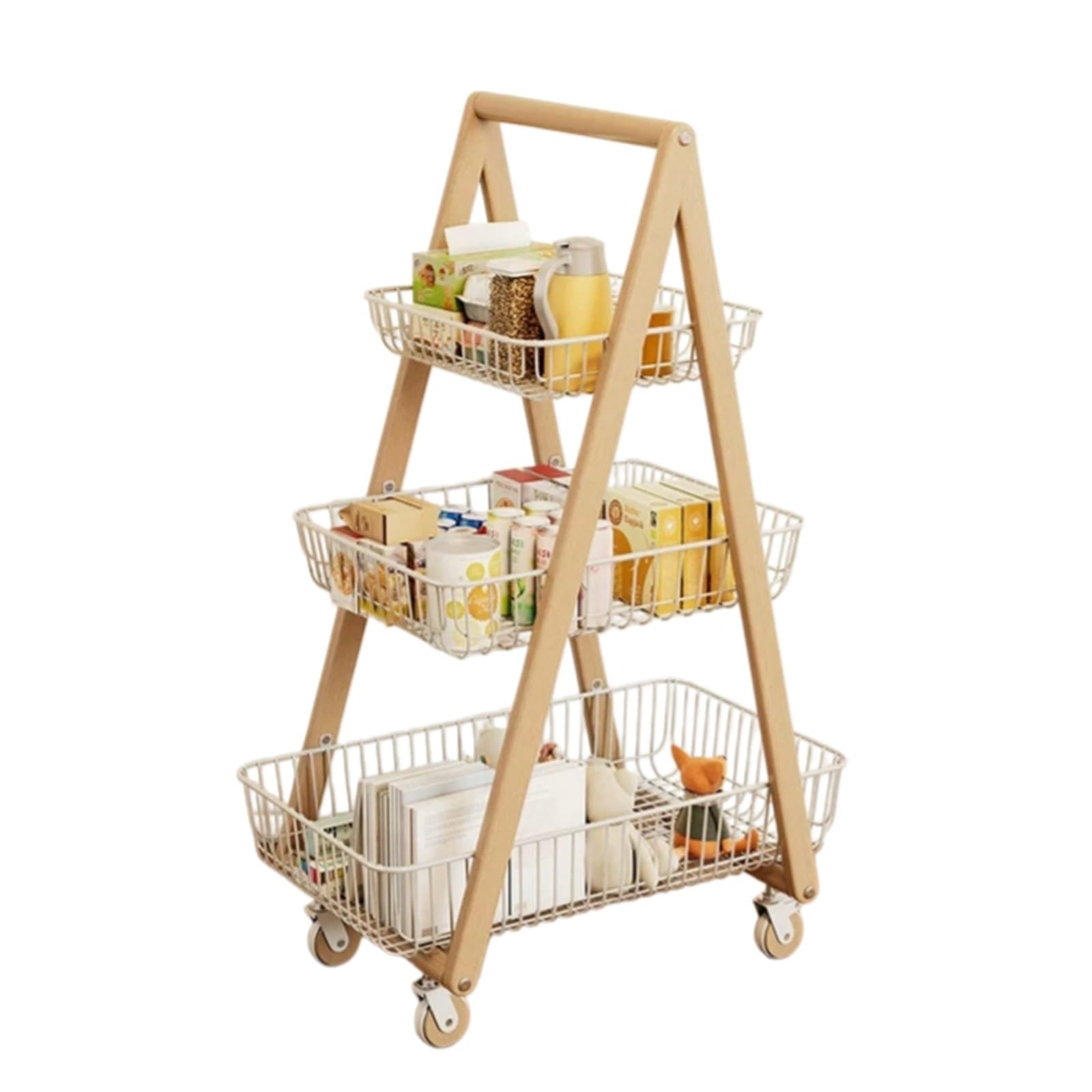 ZYYANSHOP Kitchen Storage Cart 3-Tier Rolling Storage Cart Movable Vegetable Basket and Snack Organizer Shelf(White)
