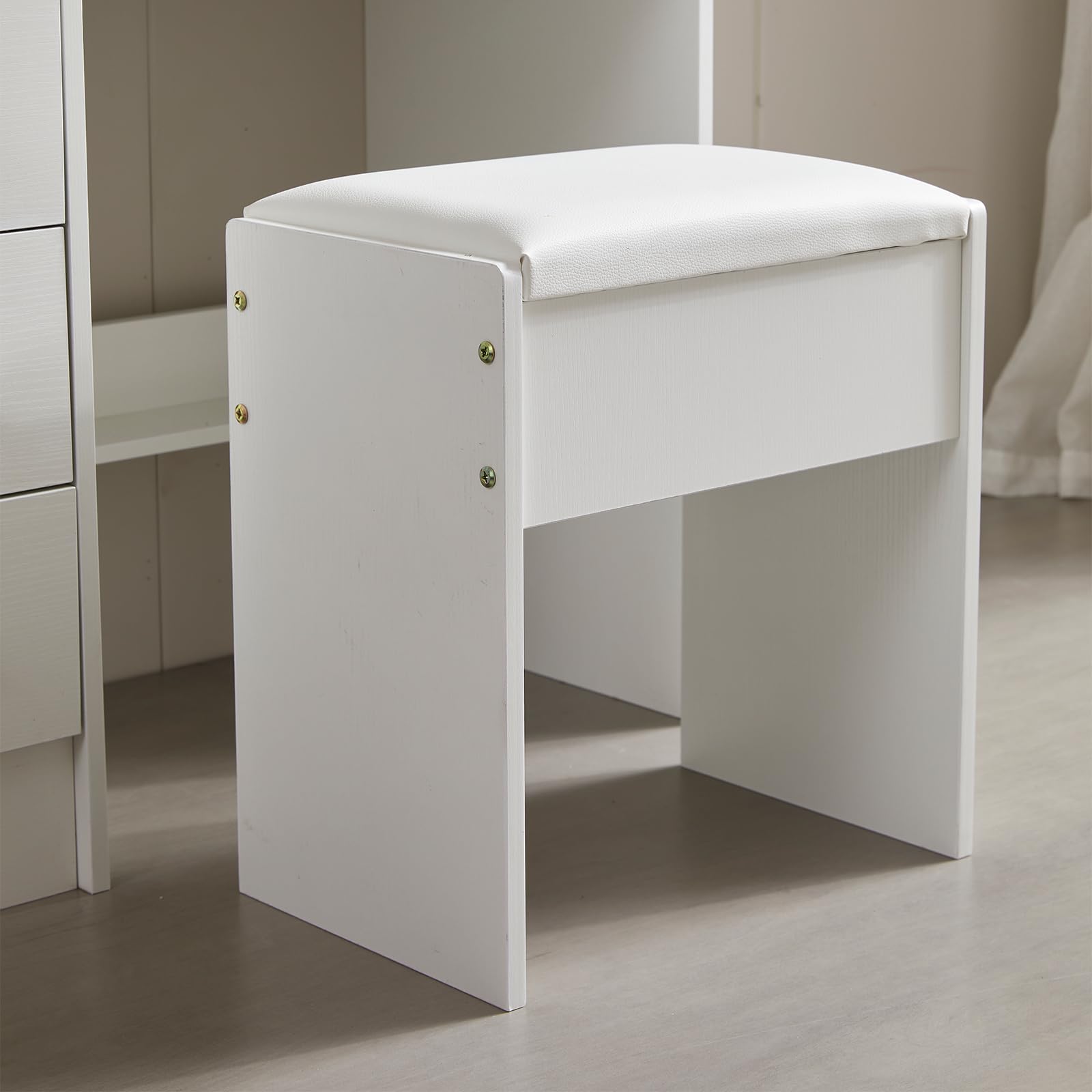 Saihemei Vanity Desk with Mirror, Stool and 10 LED Lights, Makeup Table with Lots Storage Shelves and 6 Drawers, 3 Color Modes Vanity Set for Girls Women